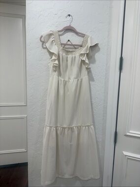 Women’s Cream Ruffle Maxi Dress